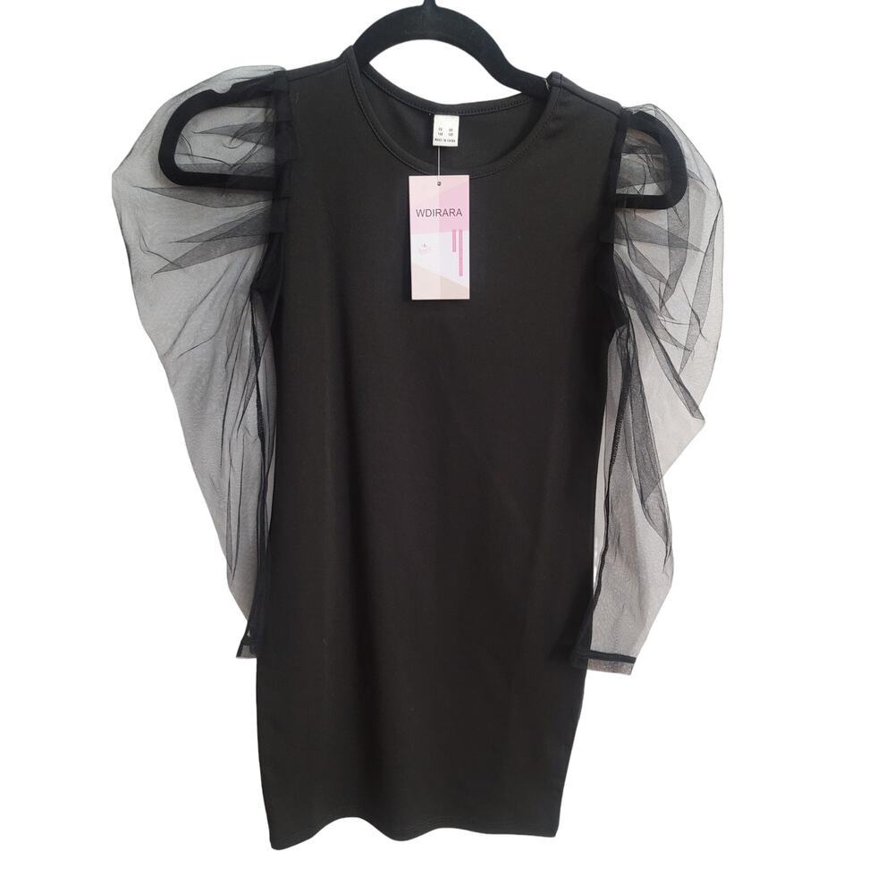 Girls Youth Black Mesh Long Sleeve Crew Neck Dress Top Size Size 10 Girls